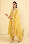 Buy_Neha Khullar_Yellow Chanderi Silk And Mulmul Embroidery Thread & Zari Cuff Kurta Set  _Online_at_Aza_Fashions