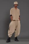 MATI_Beige 100% Cotton Plain Baggy Pant _Online_at_Aza_Fashions