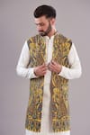 Kasbah_Yellow Georgette, Cotton Embroidery Kalamkari Long Open Shrug_Online_at_Aza_Fashions