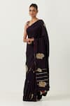 Label Earthen_Blue Chiniya Silk Embroidered Syahi Zardozi Anar Saree With Blouse _Online_at_Aza_Fashions