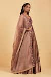 AUM by Asit and Ashima_Wine Organza Hand Embroidered And Printed Aari Work Lehenga Blouse Set  _Online_at_Aza_Fashions