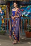 Irrau By Samir Mantri_Blue Chiffon Beads, Sequins, Embroidery Scoop Blooming Flower Print Kurta Set _Online_at_Aza_Fashions