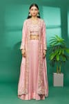 Surbhi Shah_Pink Jacket And Bustier Pure Spun Silk Embroidered Hand & Lehenga Skirt Set _Online_at_Aza_Fashions