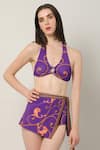 Limerick by Abirr N' Nanki_Multi Color 82% Polyester Print Paisley Zorion Bikini Set With Skirt  _Online_at_Aza_Fashions