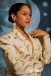 Masaba_Ivory Cotton Flex Foil Print Moon Crest Blazer And Draped Skirt Set _Online_at_Aza_Fashions