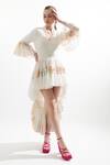 Cin Cin_Beige Cotton V Neck Freya High Low Dress _Online_at_Aza_Fashions
