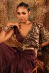 Aditi Gupta_Wine Satin, Lycra, Silk Tassels, Embroidery, Pre-draped Saree With Blouse _Online_at_Aza_Fashions