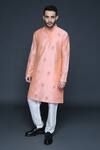 Sanjev Marwaaha_Peach Cotton Silk Hand Embroidery Motif Kurta And Pant Set _Online_at_Aza_Fashions