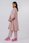 Tussah By Siddhi Shah_Pink Cotton Checkered Round Pattern Flared Kurta With Pant  _Online_at_Aza_Fashions