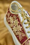 Buy_AROUND ALWAYS_Maroon Embroidered Cassie Floral Sneakers _Online_at_Aza_Fashions