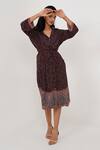 Shop_More Soul_Brown 100 % Viscose Print Diamond Spread Collar Tile Dress_Online_at_Aza_Fashions