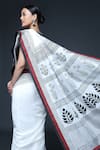 Sanjev Marwaaha_Ivory Chanderi Printed Geometric V Neck Block Saree With Blouse _Online_at_Aza_Fashions