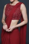 Sanjev Marwaaha_Red Georgette Embellished Beads Round Pre Draped Saree With Embroidered Blouse _Online_at_Aza_Fashions