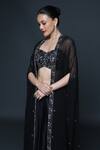 Buy_Sanjev Marwaaha_Black Modal Embellished Floral Sweetheart Neck Cape And Dhoti Skirt Set _Online_at_Aza_Fashions