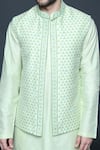 Sanjev Marwaaha_Green Cotton Silk Hand Block Print Triangle Bundi Kurta Set _Online_at_Aza_Fashions