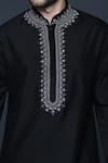 Buy_Sanjev Marwaaha_Black Cotton Silk Embroidered Resham Thread Work Mandarin Collar Kurta Set _Online_at_Aza_Fashions