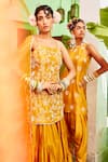 Buy_Mona and Vishu_Yellow Modal Satin Hand Embroidered Pearl Work Kurta Tulip Pant Set _Online_at_Aza_Fashions