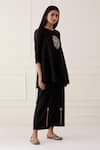Kamaltaas_Black Chanderi Silk, Satin, Embroidery A-line Kurta And Pant Set _Online_at_Aza_Fashions
