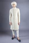 Buy_Abhishek Gupta_Beige Cotton  Lining Embroidered Sherwani And Kurta Set  _at_Aza_Fashions