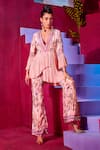 Buy_Limerick by Abirr N' Nanki_Pink Crepe Floral V Neck Nour Peplum Top And Pant Set _at_Aza_Fashions