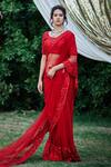 Shop Suruchi Parakh Red Net, Tussar Silk Floral Round Embroidered Saree With Blouse at Aza Fashions Shop_Suruchi Parakh_Red Net, Tussar Silk Floral Round Embroidered Saree With Blouse_at_Aza_Fashions