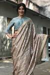 I am Design_Beige Silk And Embroidery Ikat Round Saree With Blouse _Online_at_Aza_Fashions