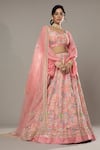 I Am Design_Pink Raw , Organza Floral Candy Floss Embroidered Bridal Lehenga Set _Online_at_Aza_Fashions