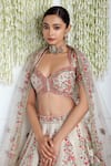 Pallavi Poddar_Ivory Silk, Tulle Zari, Applique, Embroidery Rohini Resham Bridal Lehenga Set _Online_at_Aza_Fashions