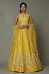 Buy_I am Design_Yellow Raw Silk Hand Embroidered Floral Pattern Mango Bite Bridal Lehenga Set _Online_at_Aza_Fashions