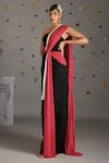 Gauri Dhawan_Pink Velvet Straight Iris Pre-draped Saree Gown _Online_at_Aza_Fashions