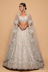 Buy_Pallavi Poddar_Grey Organza Embroidery Sequin Sweetheart Neck Amer Floral Bridal Lehenga Set _Online_at_Aza_Fashions