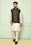 Buy_Arihant Rai Sinha_Black Jute Printed Coral Bundi For Men_at_Aza_Fashions
