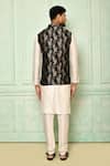 Shop_Arihant Rai Sinha_Black Jute Printed Coral Bundi For Men_at_Aza_Fashions