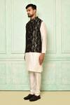Arihant Rai Sinha_Black Jute Printed Coral Bundi For Men_Online_at_Aza_Fashions