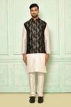 Shop_Arihant Rai Sinha_Black Jute Printed Coral Bundi For Men_Online_at_Aza_Fashions