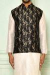 Arihant Rai Sinha_Black Jute Printed Coral Bundi For Men_at_Aza_Fashions