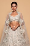 Pallavi Poddar_Grey Organza Embroidery Sequin Sweetheart Neck Amer Floral Bridal Lehenga Set _Online_at_Aza_Fashions