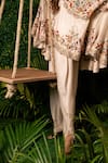 Buy_Pallavi Poddar_Ivory Dupion Embroidery Thread And Pearls Collared Neck Floral Cape & Pant Set _Online_at_Aza_Fashions