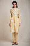 Sue Mue_Gold Mul Round Embroidered Kurta Set _Online_at_Aza_Fashions