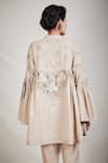 Shop_Sue Mue_Beige Cotton Mandarin Collar Embroidered Flared Short Tunic _at_Aza_Fashions