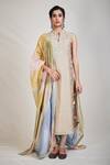 Buy_Sue Mue_Beige Mul Mandarin Collar Embroidered Kurta Set _at_Aza_Fashions