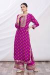 Buy_Gopi Vaid_Purple Kurta Tussar Embroidery Round Floral Print And Palazzo Set For Women_at_Aza_Fashions