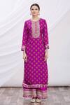 Buy_Gopi Vaid_Purple Kurta Tussar Embroidery Round Floral Print And Palazzo Set For Women_Online_at_Aza_Fashions
