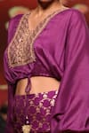 Shop_Gopi Vaid_Purple Top Tussar Pant Brocade Embroidery V Neck And Set _at_Aza_Fashions