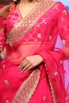 Buy_Gopi Vaid_Pink Blouse Brocade Skirt Brocade Saree Organza Embroidery V Neck Set_Online_at_Aza_Fashions