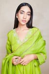 Buy_Sue Mue_Green Silk Embroidery V Neck Kurta Set _Online_at_Aza_Fashions