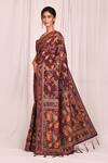 Nazaakat by Samara Singh_Maroon Cotton Silk Leaf Motif Woven Saree_Online_at_Aza_Fashions