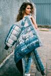 Buy_Nikita Mhaisalkar_Blue Sheeted Crepe High Neck Collar Printed And Embroidered Jacket_at_Aza_Fashions