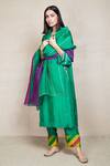 Buy_Sue Mue_Green Silk, Organza Round Embroidered Kurta Set_at_Aza_Fashions
