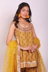 Gopi Vaid_Yellow Tussar Dupatta Net Scoop Neck Printed Kurta And Sharara Set  _Online_at_Aza_Fashions